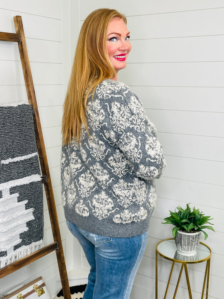 NEW COLOR Grey and Cream Damask Cardigan