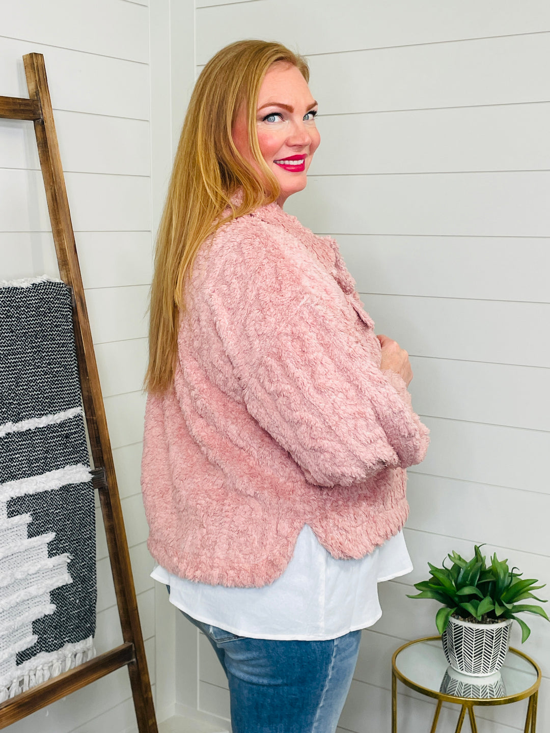 Blush Cable Knit Textured Fleece Jacket