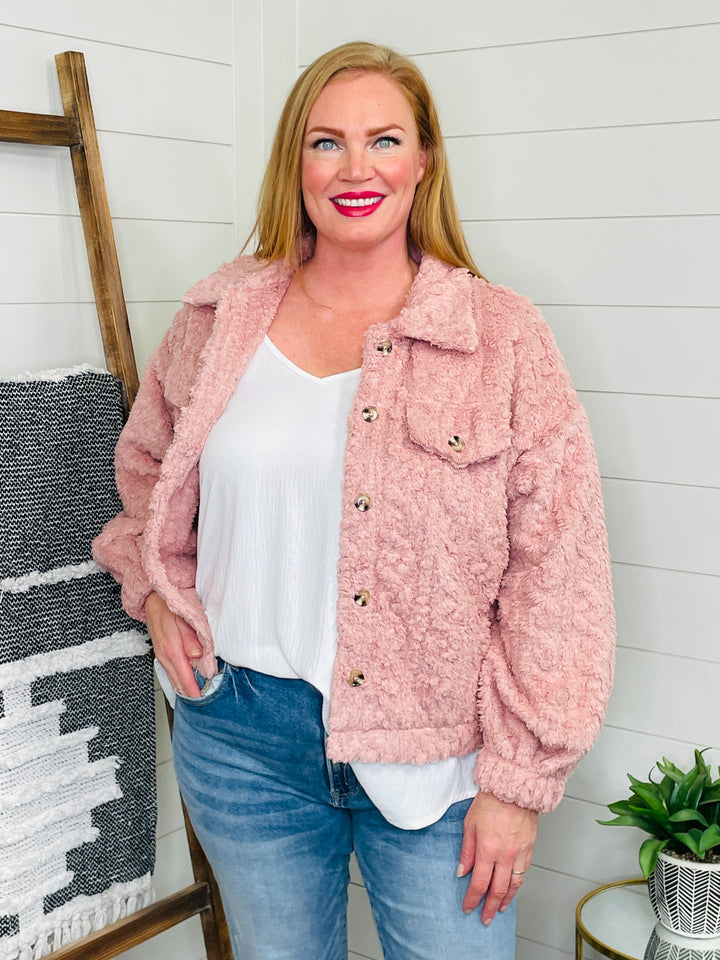 Blush Cable Knit Textured Fleece Jacket