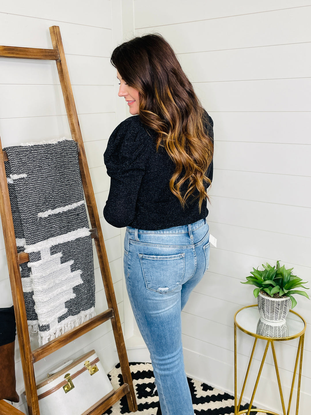 Black Sparkle Puff Sleeve Bodysuit