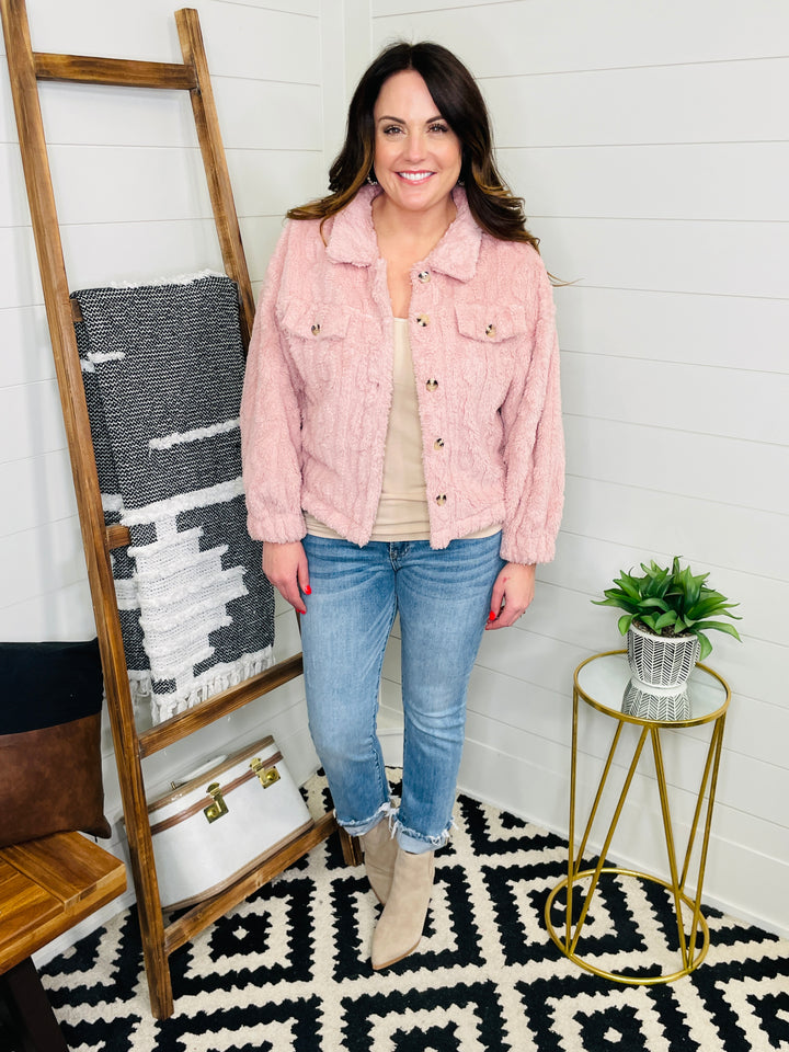 Blush Cable Knit Textured Fleece Jacket
