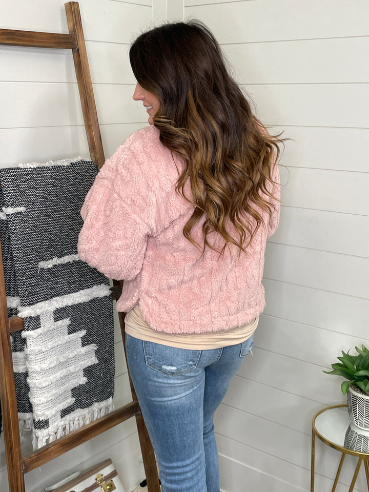 Blush Cable Knit Textured Fleece Jacket