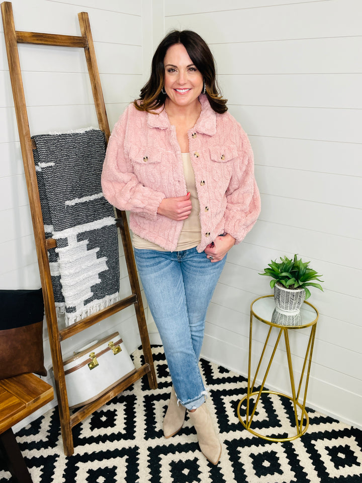 Blush Cable Knit Textured Fleece Jacket