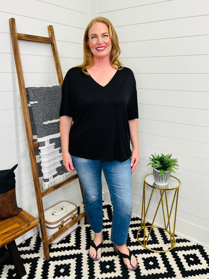 Love Lindsey Bamboo V Neck Drop Shoulder Tee