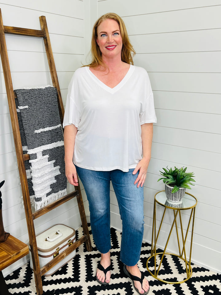 Love Lindsey Bamboo V Neck Drop Shoulder Tee