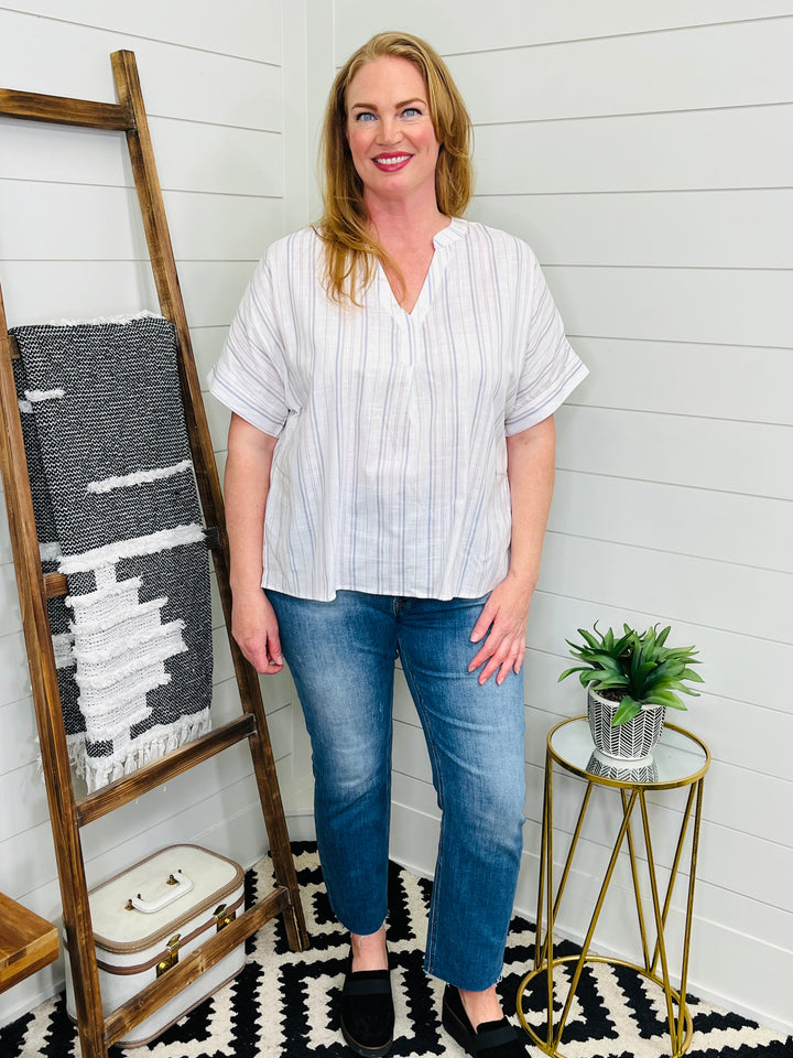 Stripe Short Sleeve Blouse