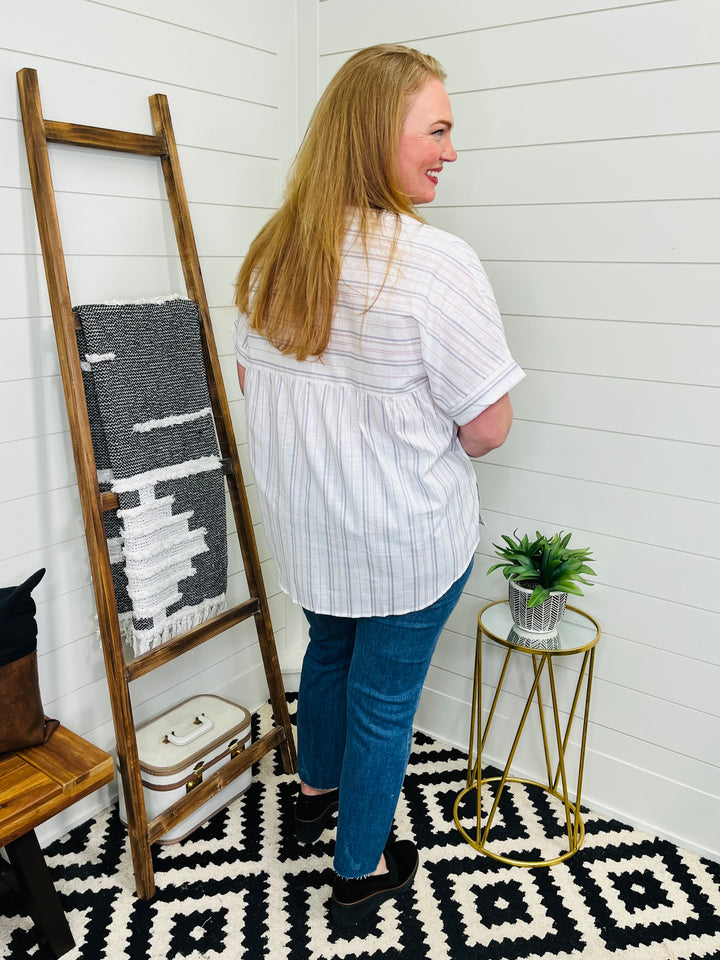 Stripe Short Sleeve Blouse