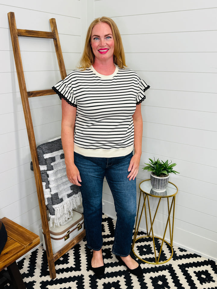 Stripe Ruffle Sleeve Top
