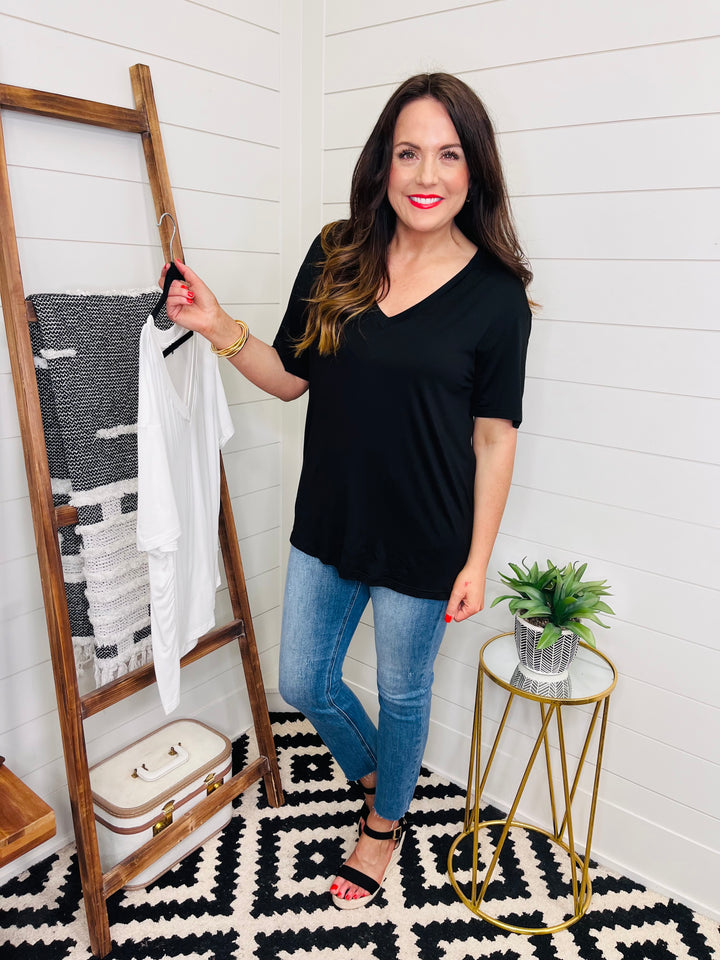 Love Lindsey Bamboo V Neck Drop Shoulder Tee