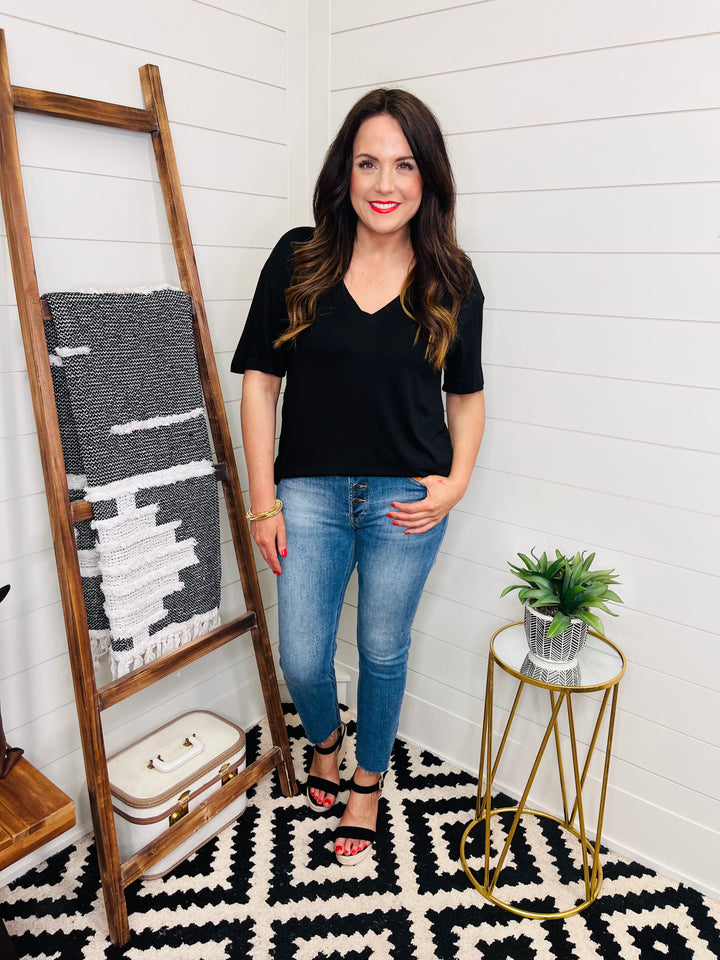 Love Lindsey Bamboo V Neck Drop Shoulder Tee