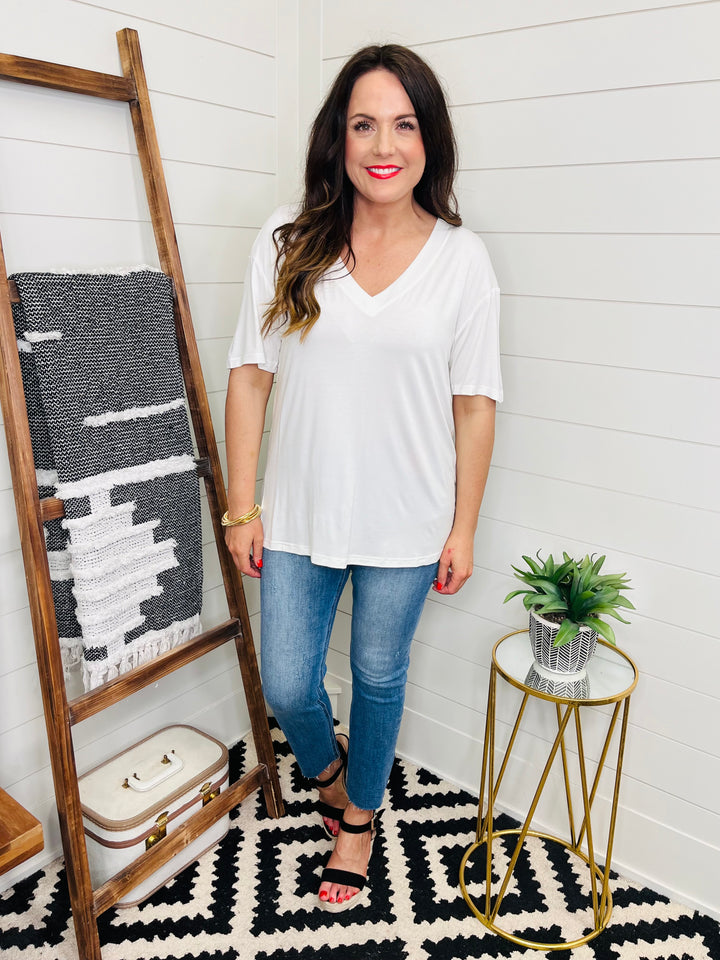 Love Lindsey Bamboo V Neck Drop Shoulder Tee