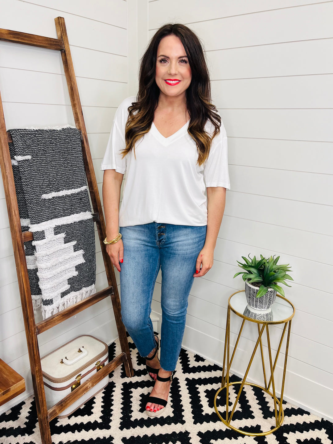 Love Lindsey Bamboo V Neck Drop Shoulder Tee