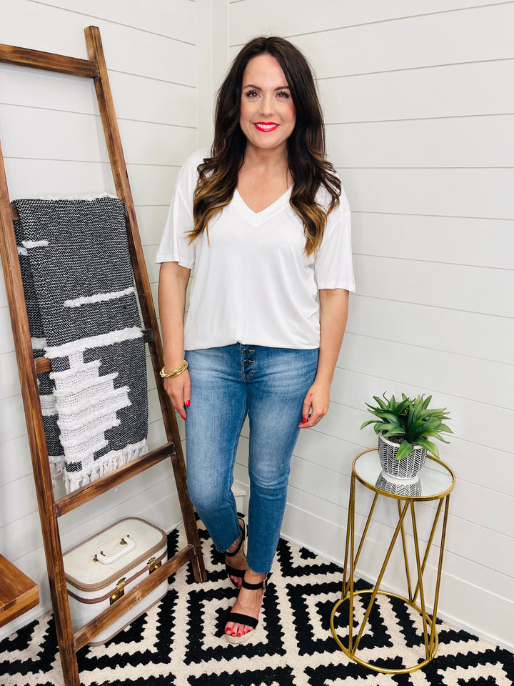 Love Lindsey Bamboo V Neck Drop Shoulder Tee