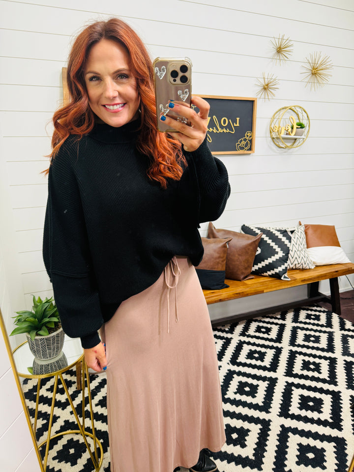 Mocha Drawstring Waist Maxi Skirt