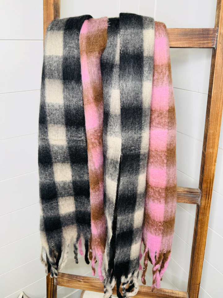 Cozy Fringe Plaid Scarf: 2 Colors