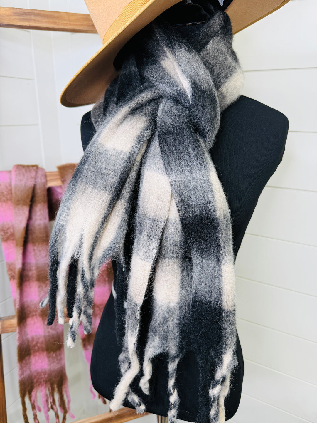 Cozy Fringe Plaid Scarf: 2 Colors