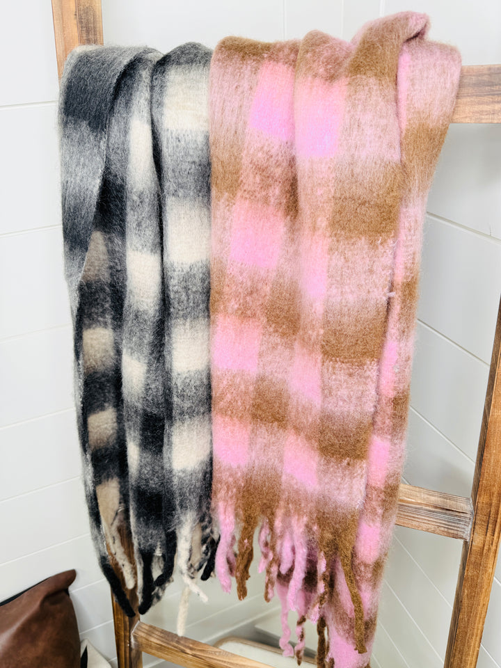 Cozy Fringe Plaid Scarf: 2 Colors