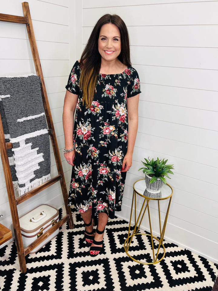 LAST ONE! Floral Smocked Midi Dress