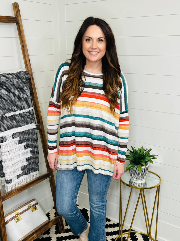 Striped Round Neck Contrast Back Tee