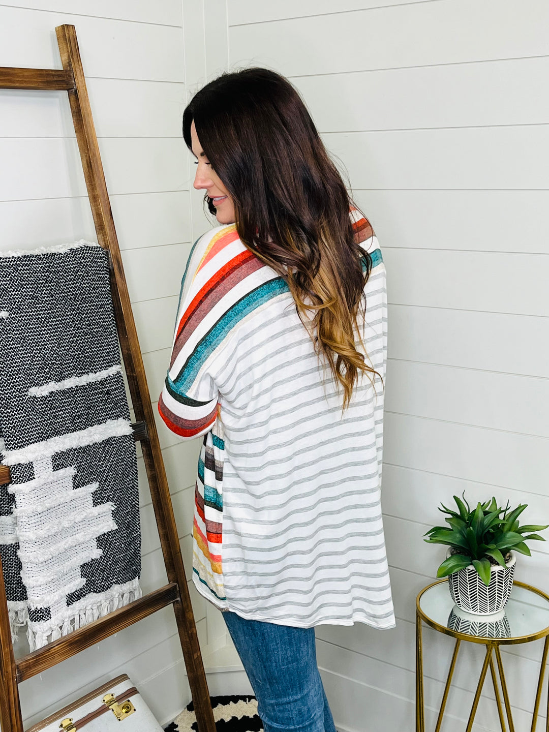 Striped Round Neck Contrast Back Tee