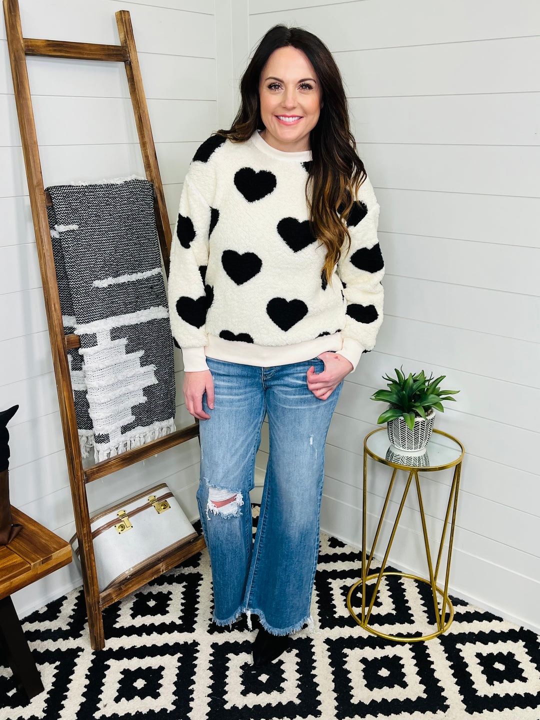 Sweet and Chic Fuzzy Heart Crewneck