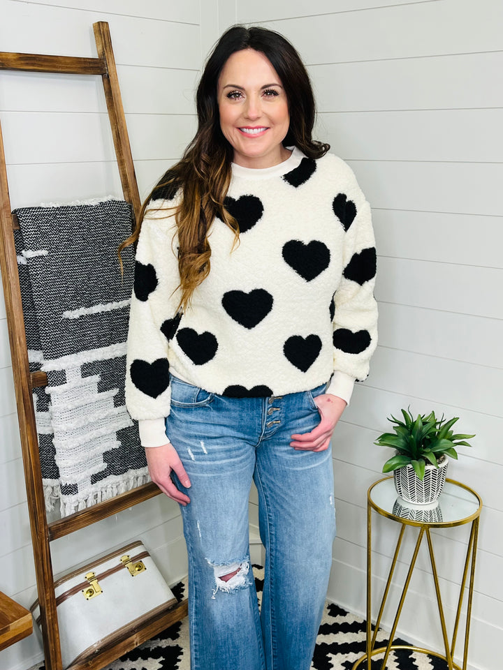 Sweet and Chic Fuzzy Heart Crewneck