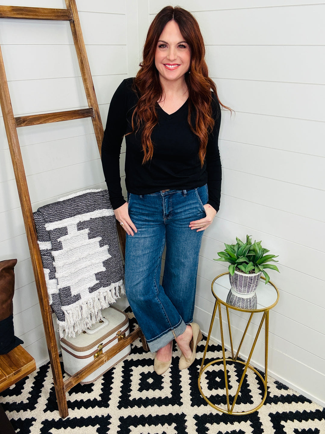 RISEN Tatum Tummy Control Wide Leg Cuffed Jeans