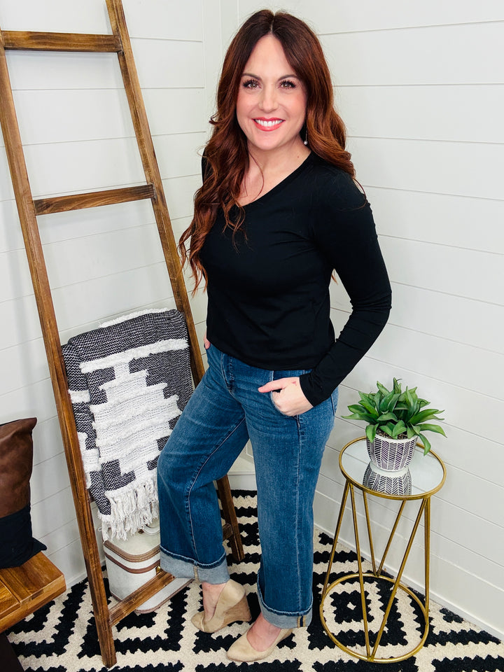 RISEN Tatum Tummy Control Wide Leg Cuffed Jeans