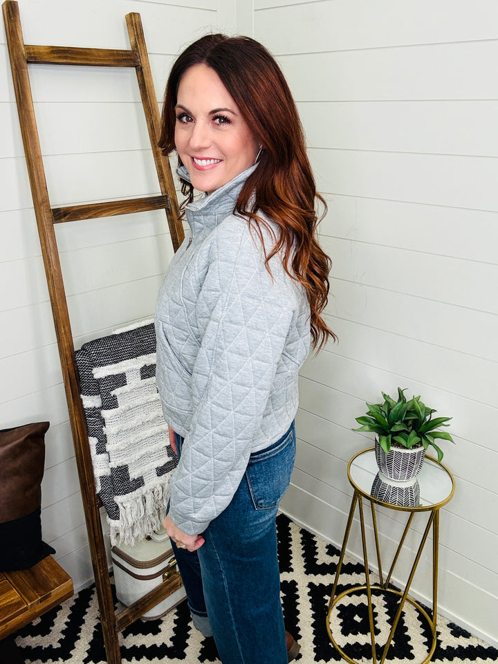 Quilted Half Zip Sweatshirt : 2 Colors