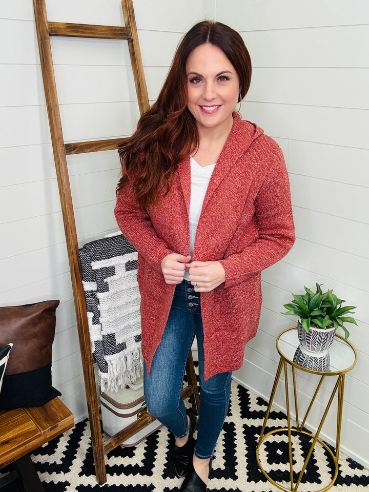 Hannah Hooded Sweater Cardigan: Rust