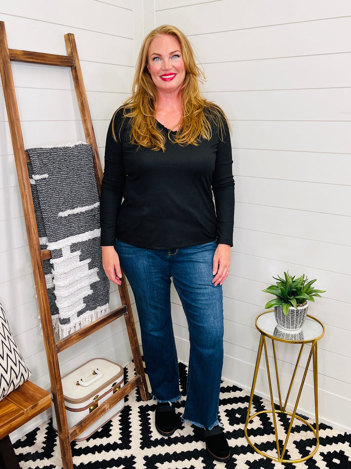Long Sleeve Ribbed Scoop Neck Top