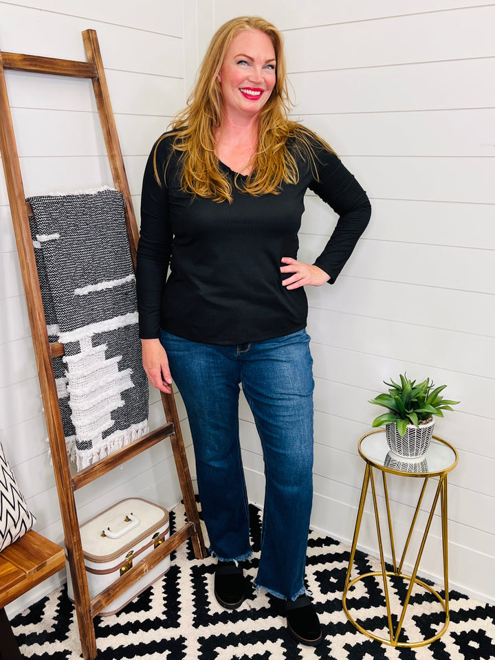 Long Sleeve Ribbed Scoop Neck Top