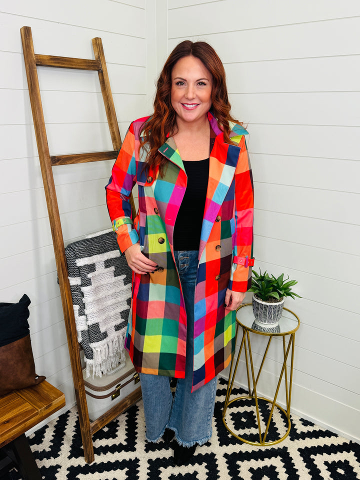Rainbow Plaid Trenchcoat