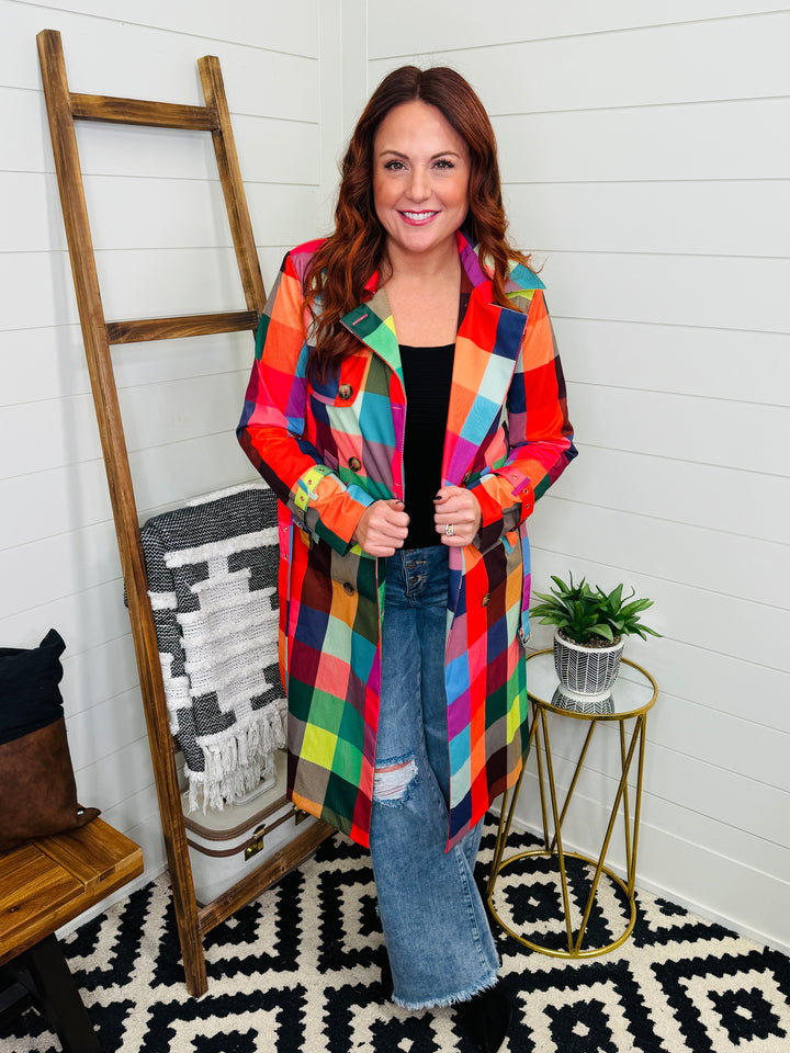 Rainbow Plaid Trenchcoat