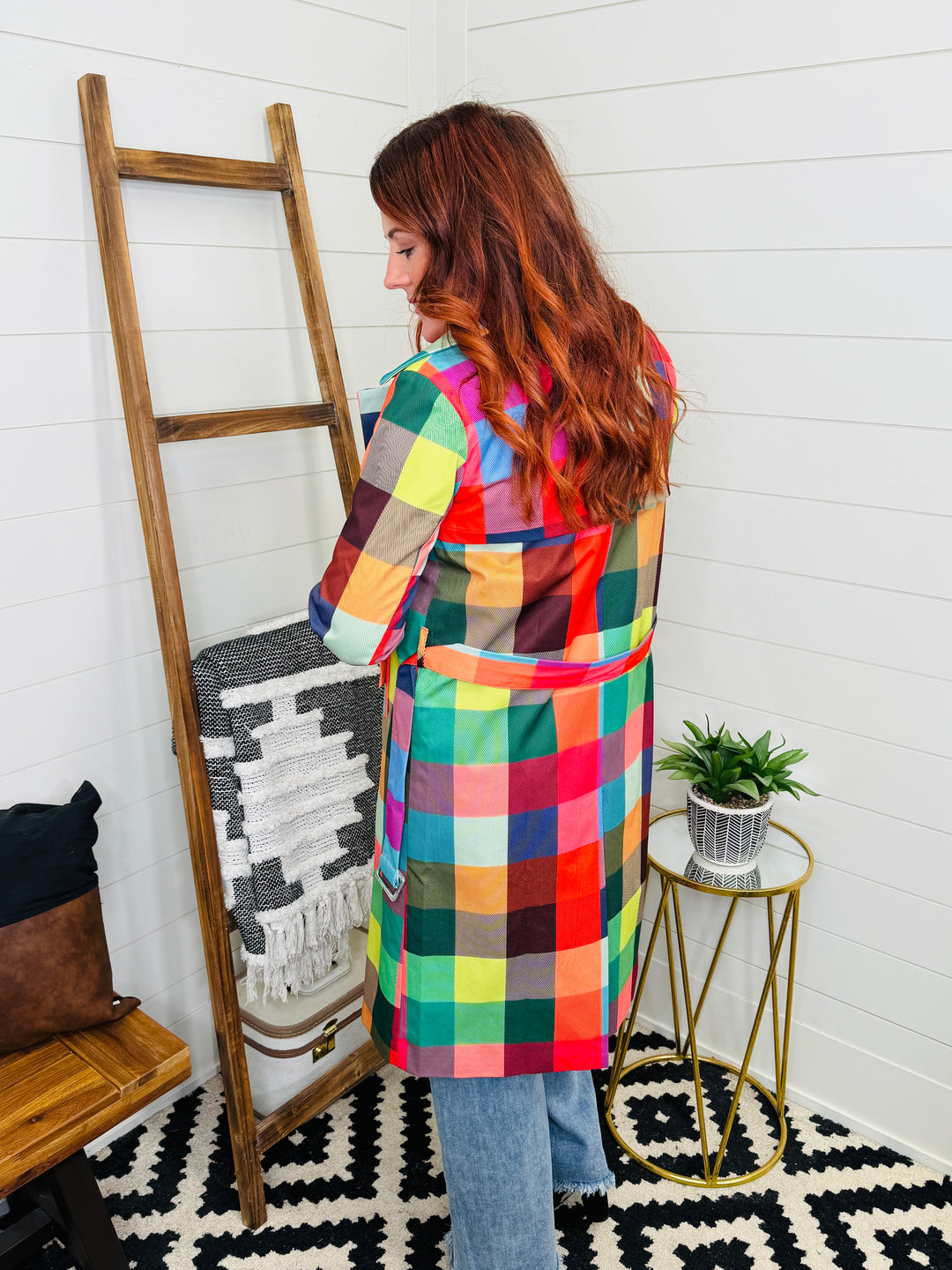 Rainbow Plaid Trenchcoat