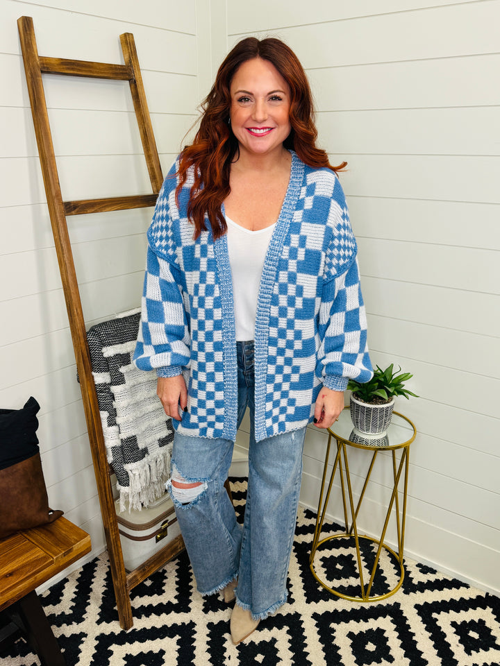 Blue Checkered Cardigan