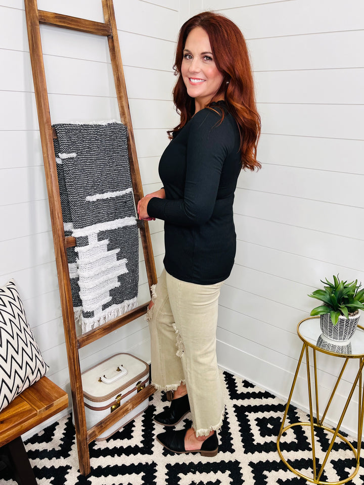 Long Sleeve Ribbed Scoop Neck Top