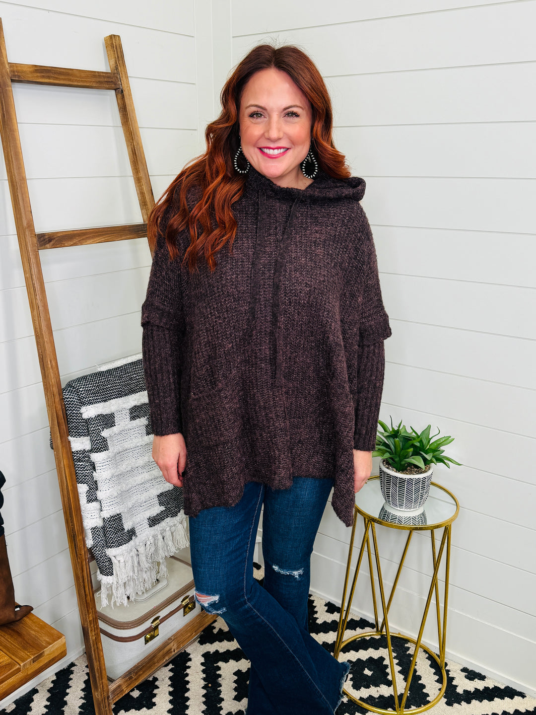 Plum Poncho Hoodie Sweater