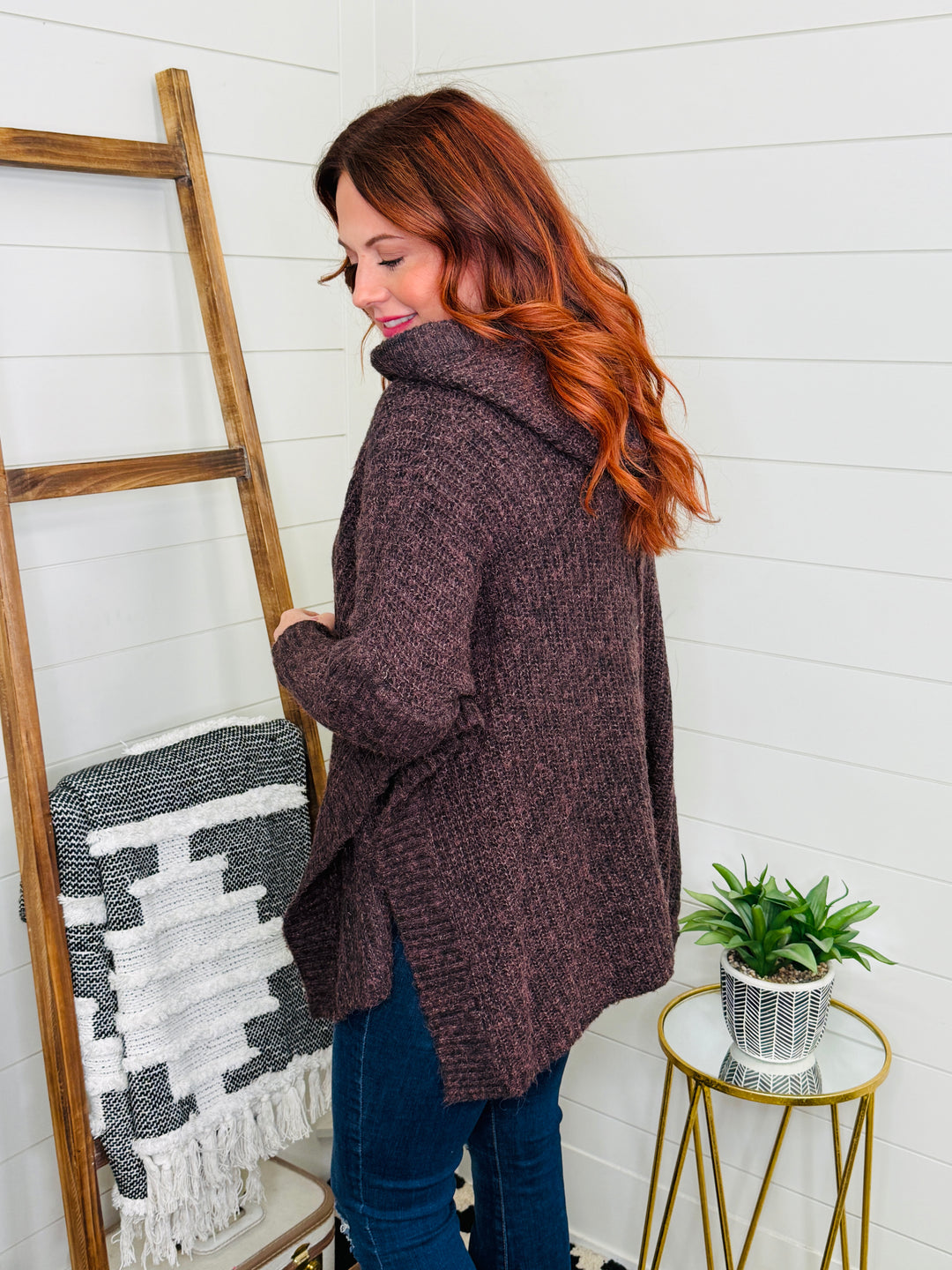 Plum Poncho Hoodie Sweater