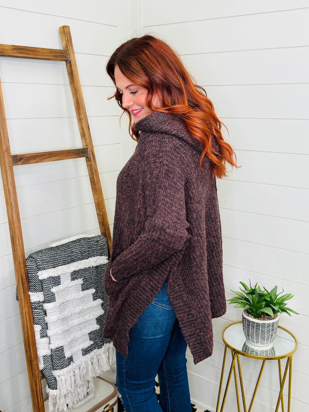 Plum Poncho Hoodie Sweater