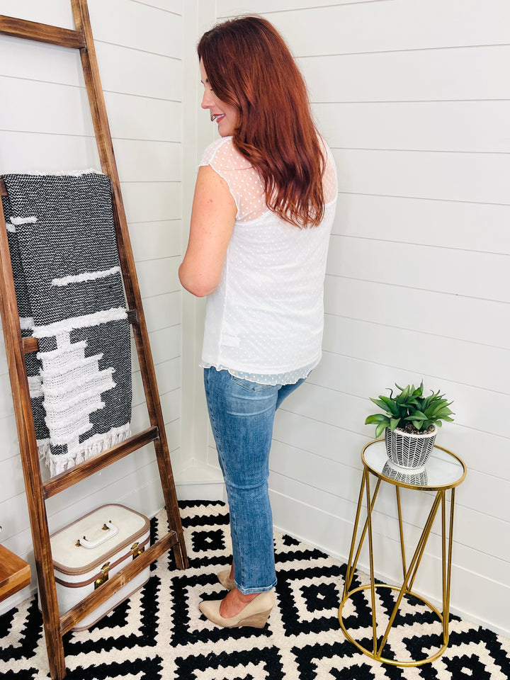 Sheer Dot Cap Sleeve Top w/ Cami