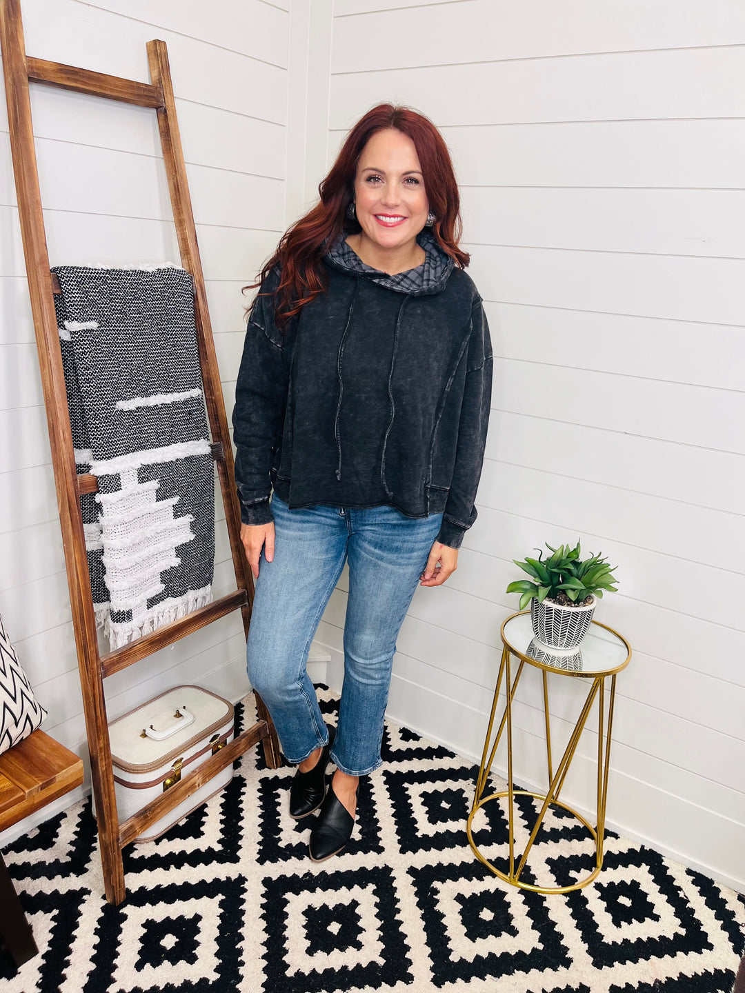 Vintage Wash Plaid Hoodie