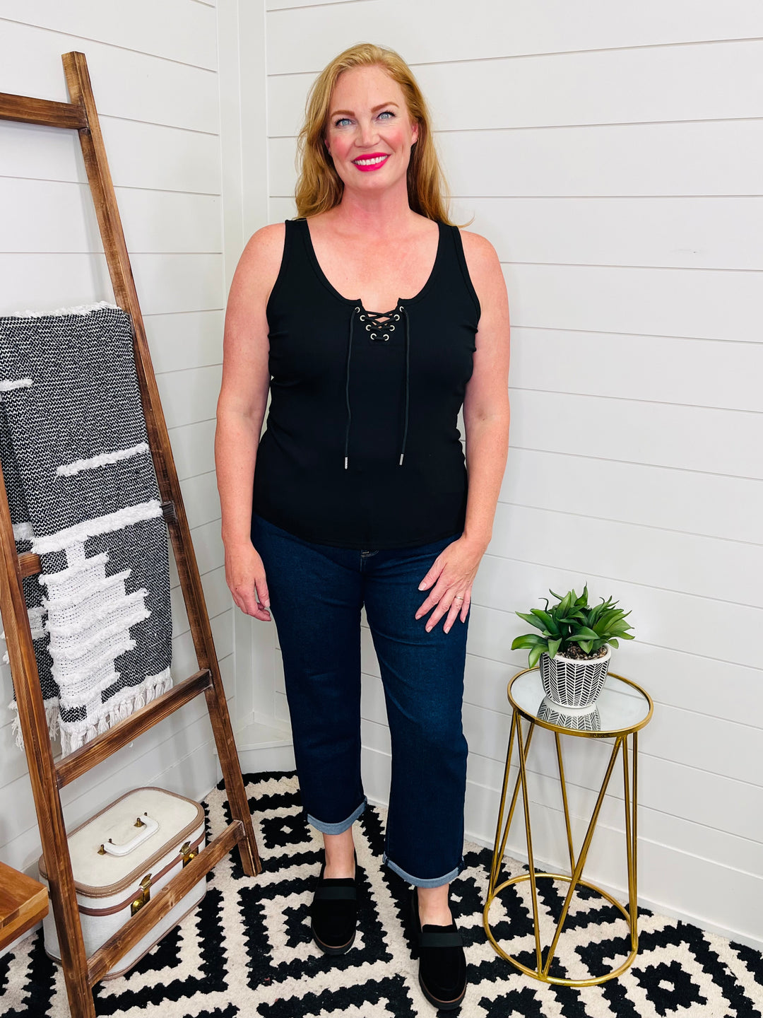 Ribbed Tie Front Tank
