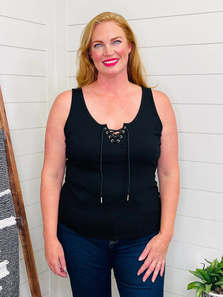 Ribbed Tie Front Tank