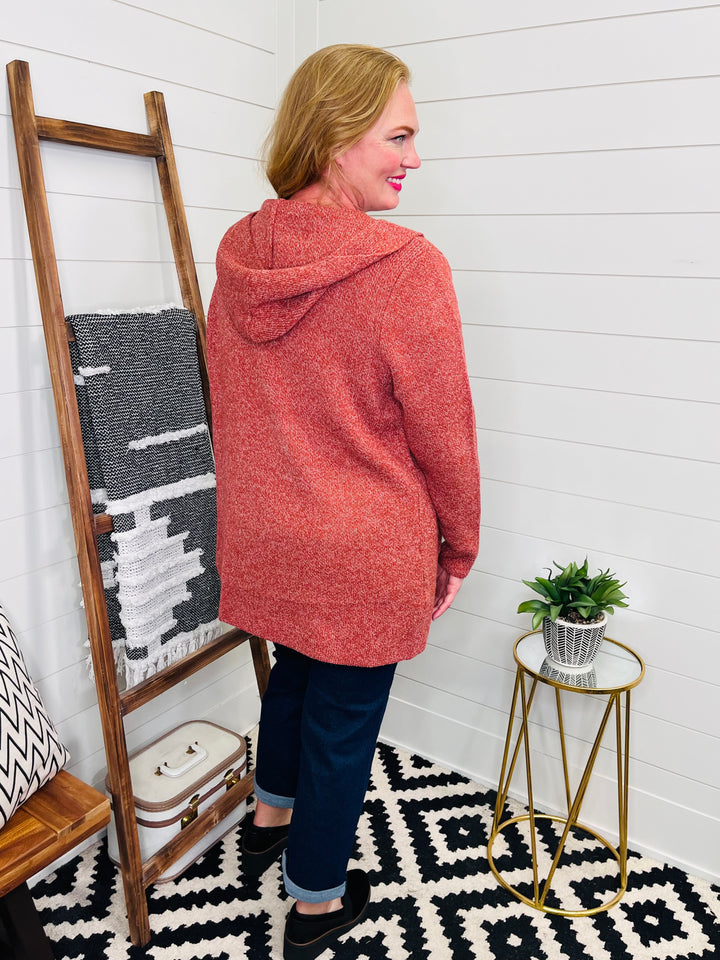 Hannah Hooded Sweater Cardigan: Rust