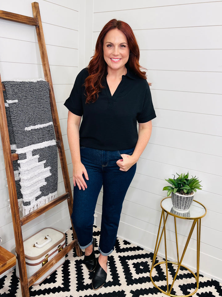 Collared V-Neck Work Ready Short Sleeve Top