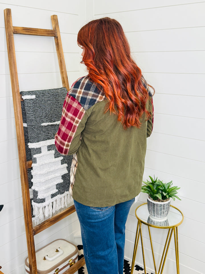 Plaid Patch Corduroy Jacket