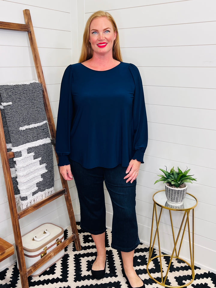 Navy Smocked Sleeve Tunic