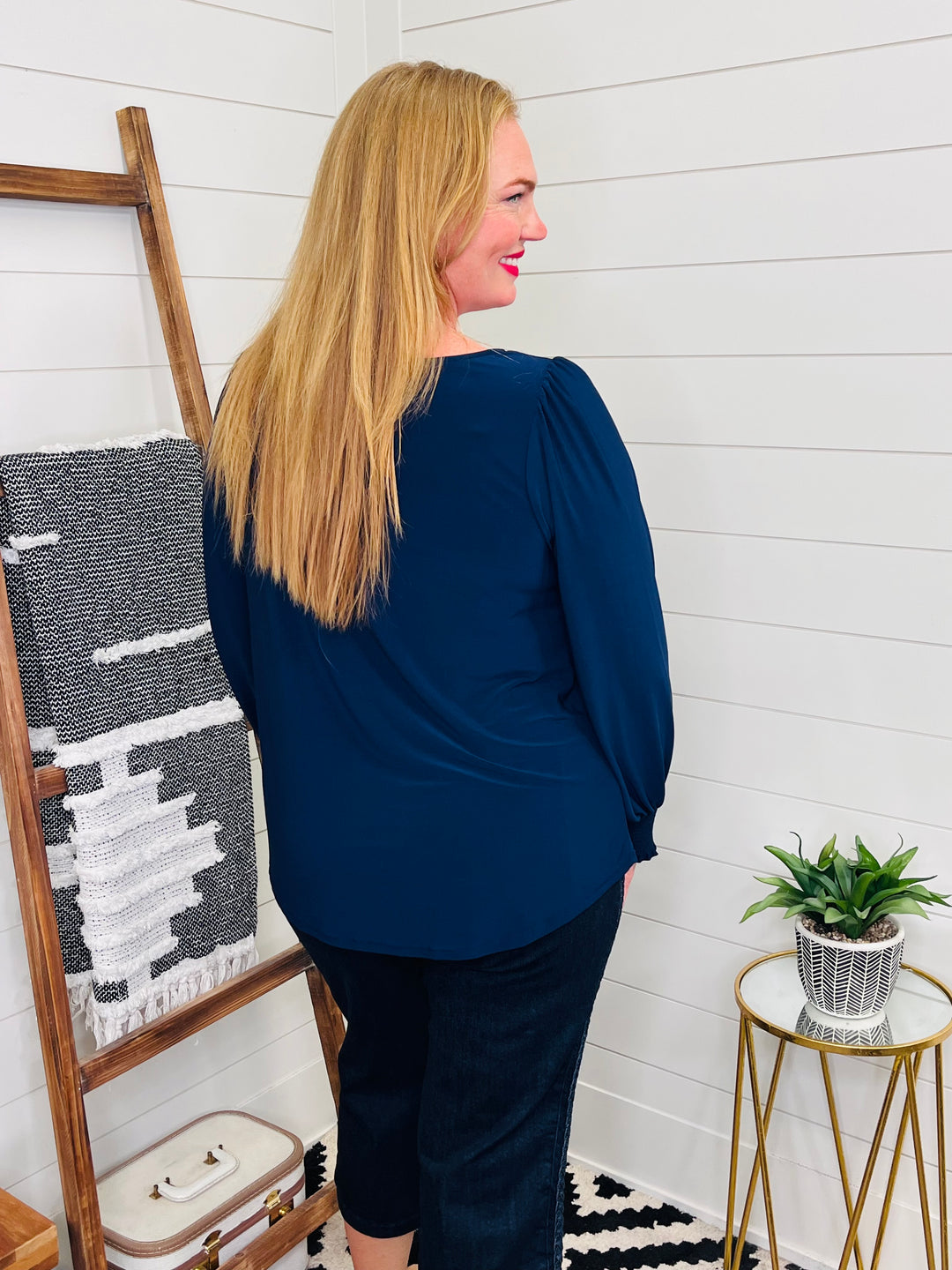 Navy Smocked Sleeve Tunic