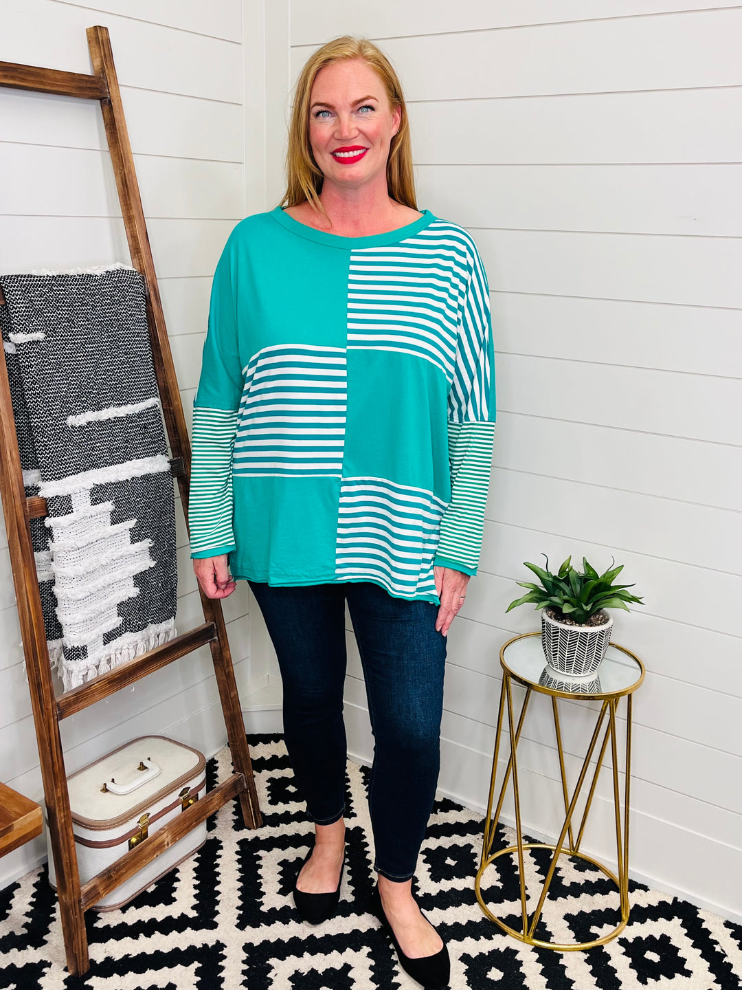 Exposed Seam Green Stripe Tunic